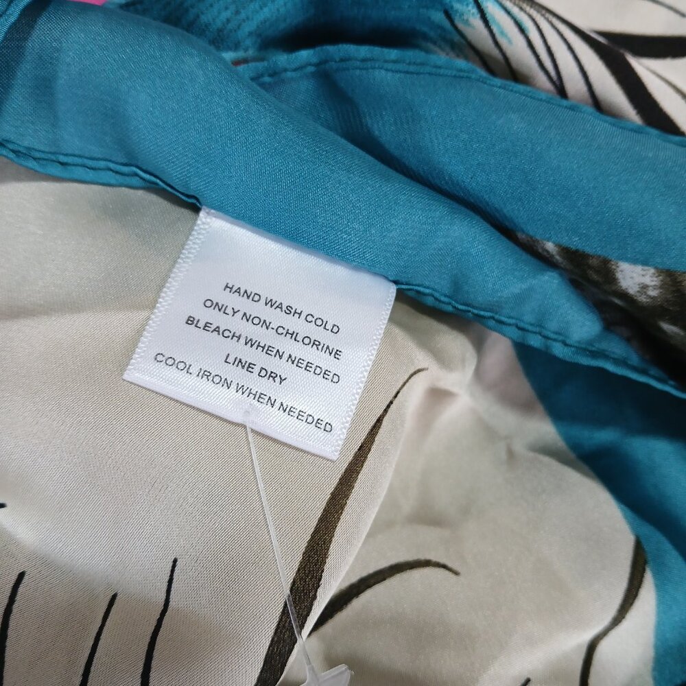 Super Large Teal Peacock and Cherry Blossom Scarf Wrap - Picture 8 of 9